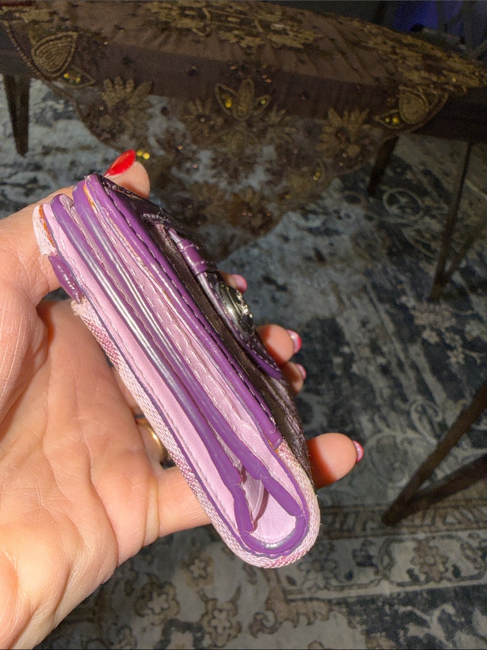 Coach 1941 Purple Signature Bifold Wallet with Patent Trim - Picture 3 of 12